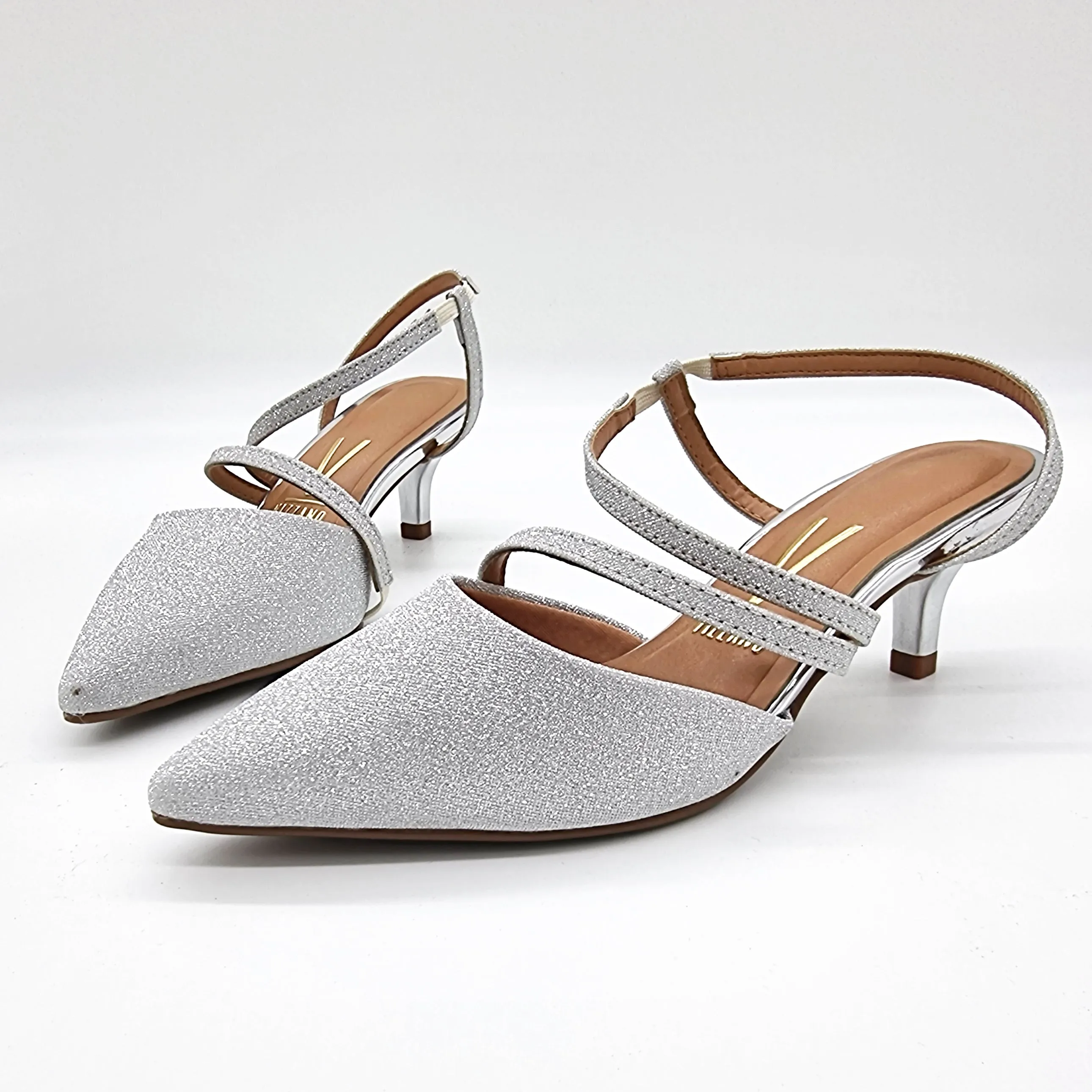 Vizzano 1122-884 Strappy Kitten Heel Pointy Toe Pump in Silver