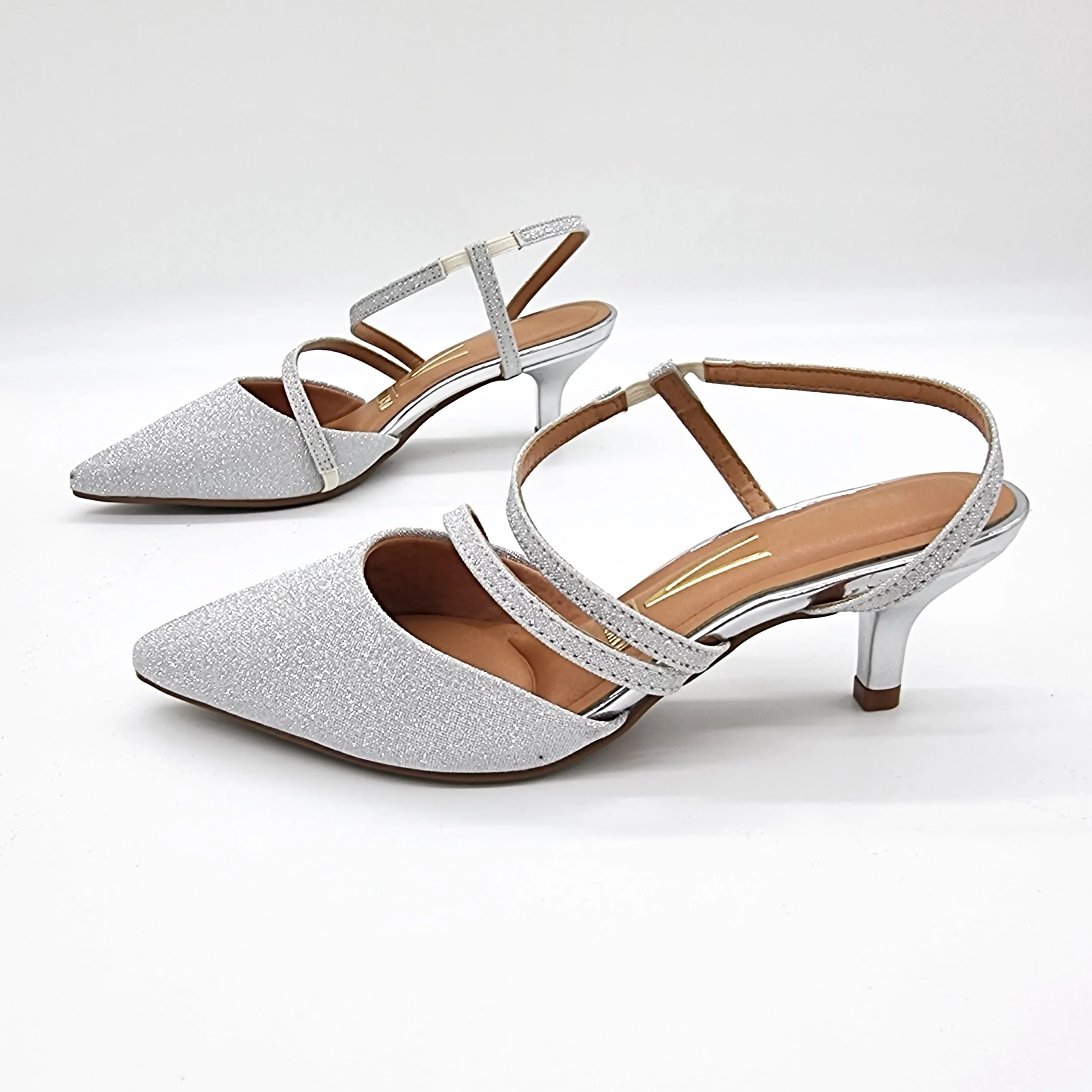 Vizzano 1122-884 Strappy Kitten Heel Pointy Toe Pump in Silver