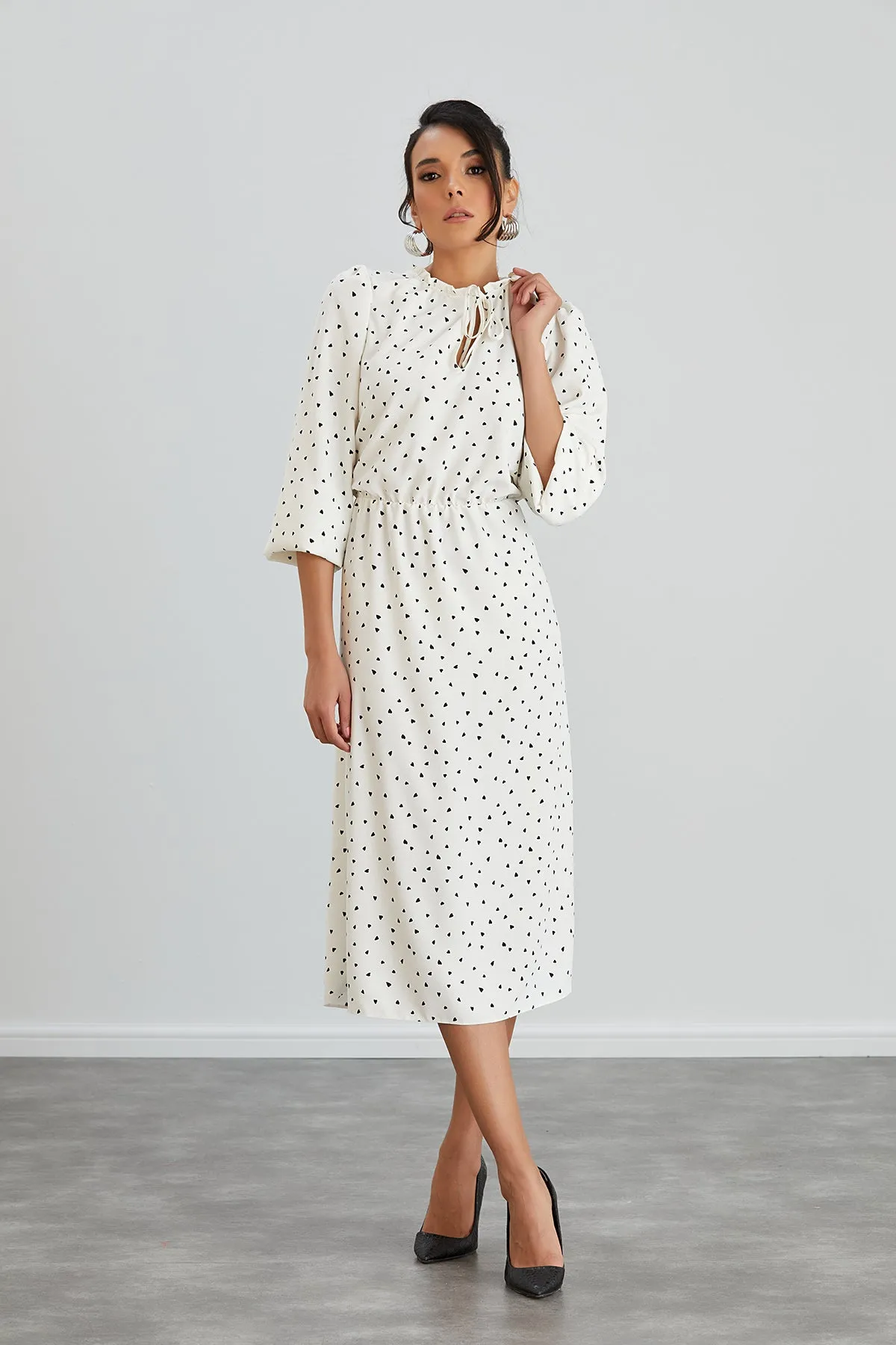 White Polka Dot Shirt Midi Dress