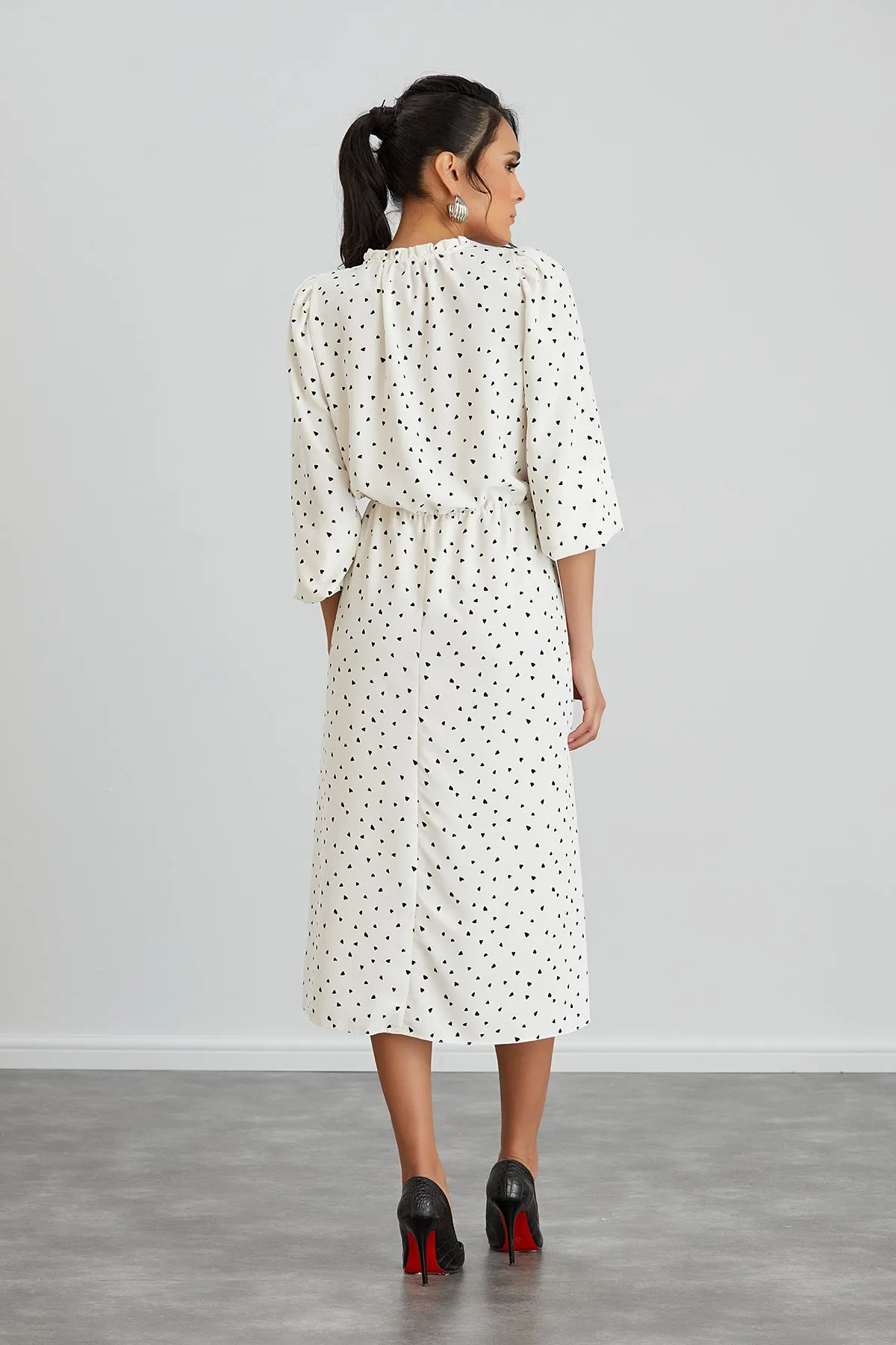 White Polka Dot Shirt Midi Dress