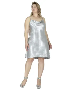 Women's Cowl Neck Spaghetti Strap Satin Slip Mini Dress | Silver