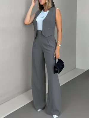 Women's Tailored Two-Piece Suit: Fitted Vest & Wide-Leg Trousers