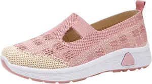 Women's Woven Orthopedic Breathable Soft Sole Shoes Slip On Diabetic Mesh Trainers Women's Comfortable Casual Air Cushion Athletic Shoes Arch Support Running Jogging Sports Sneaker