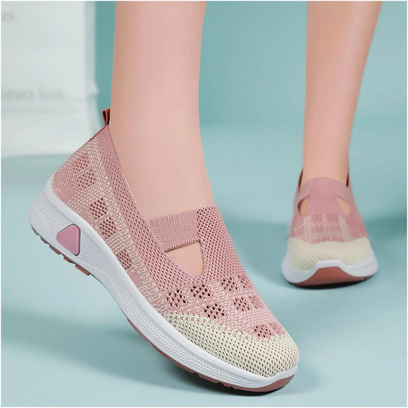 Women's Woven Orthopedic Breathable Soft Sole Shoes Slip On Diabetic Mesh Trainers Women's Comfortable Casual Air Cushion Athletic Shoes Arch Support Running Jogging Sports Sneaker