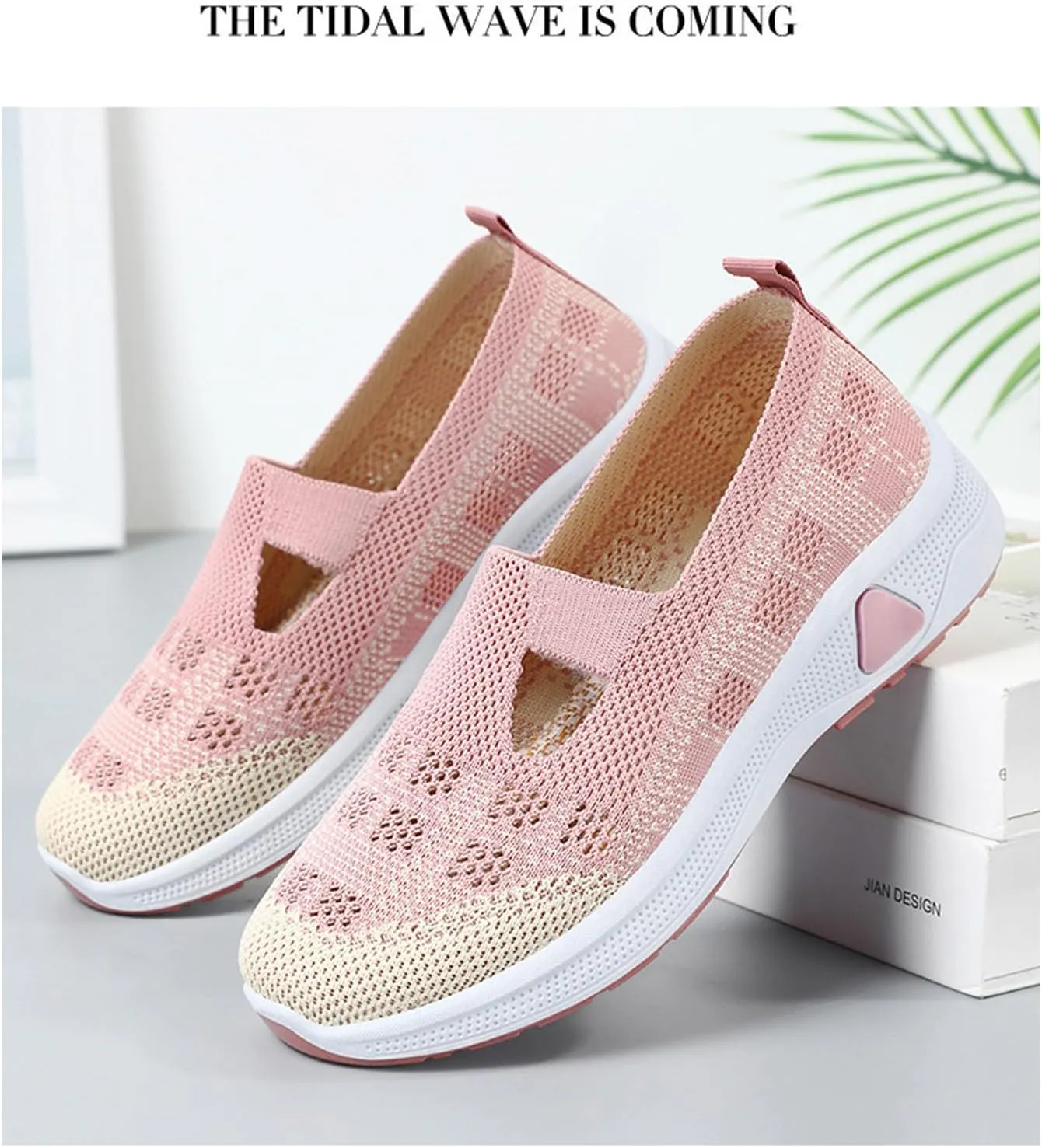 Women's Woven Orthopedic Breathable Soft Sole Shoes Slip On Diabetic Mesh Trainers Women's Comfortable Casual Air Cushion Athletic Shoes Arch Support Running Jogging Sports Sneaker